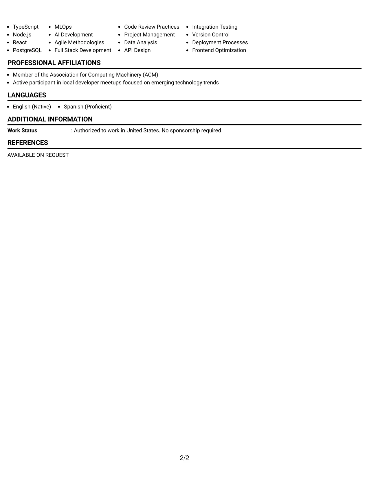 Resume Example Page 2