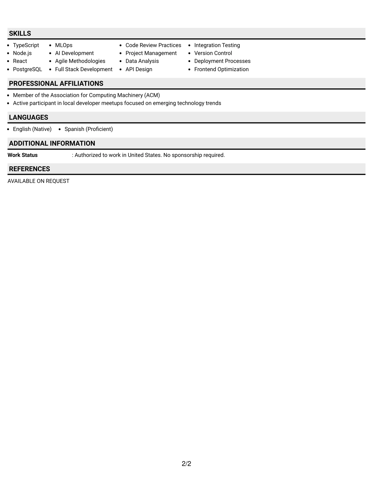 Resume Example Page 2
