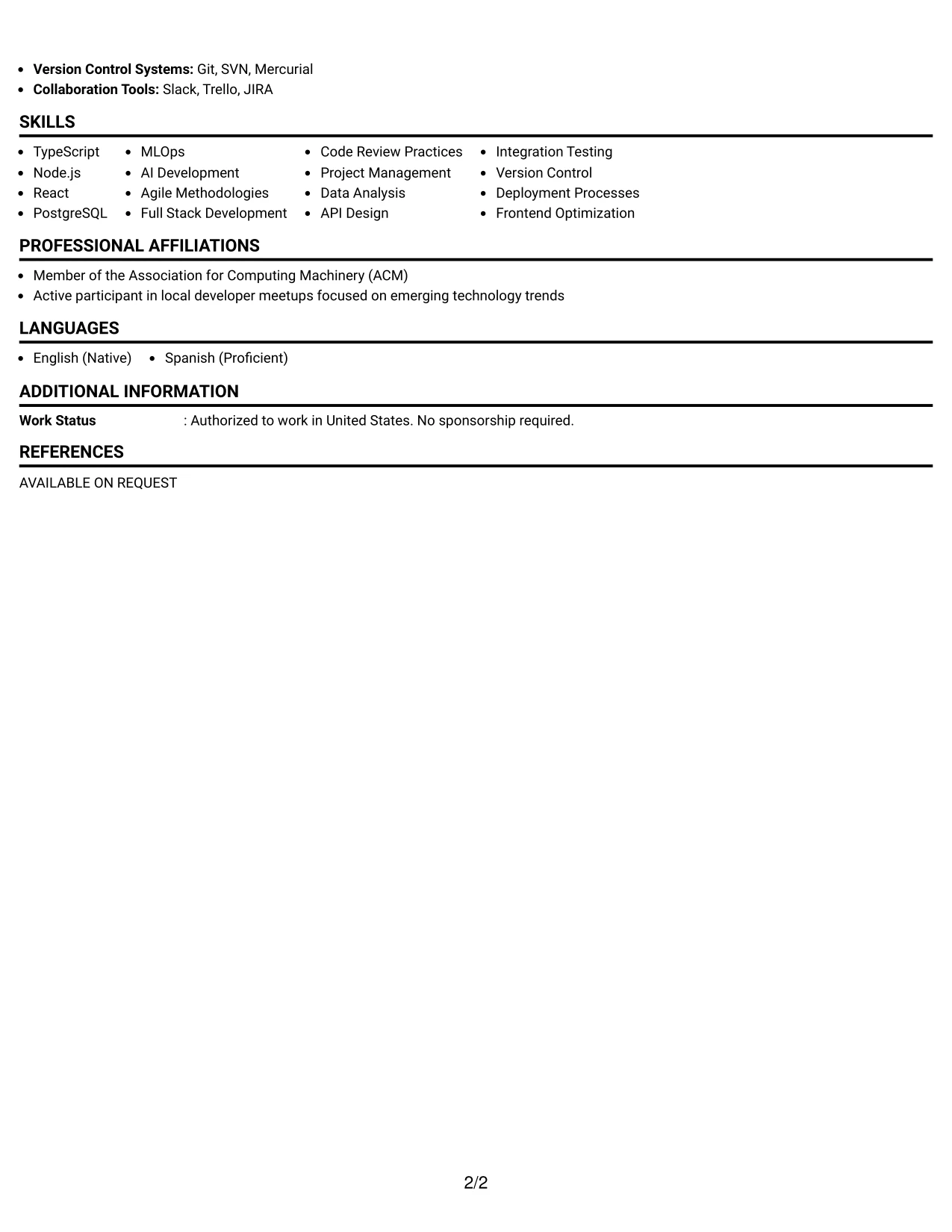 Resume Example Page 2