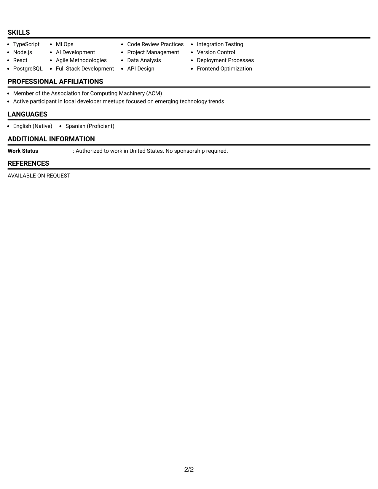 Resume Example Page 2