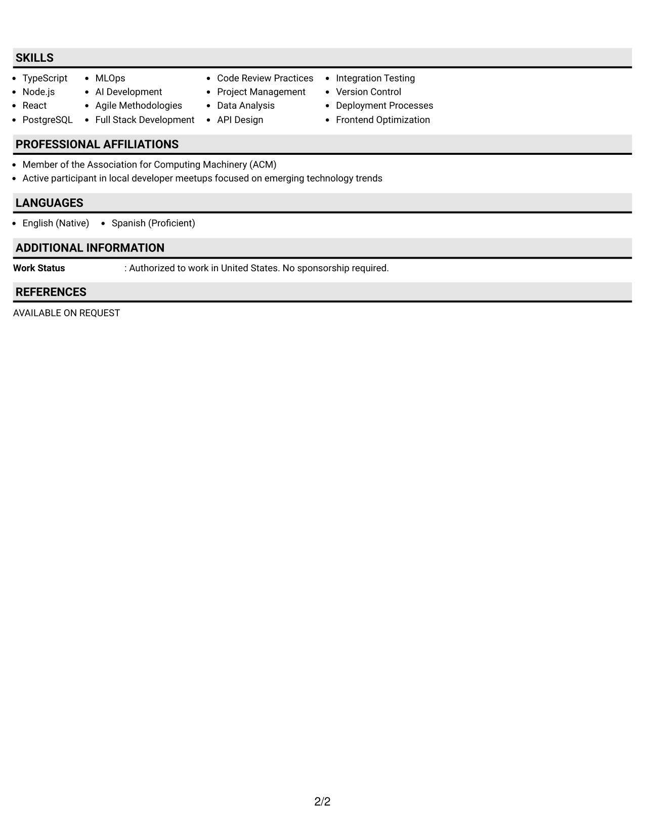 Resume Example Page 2
