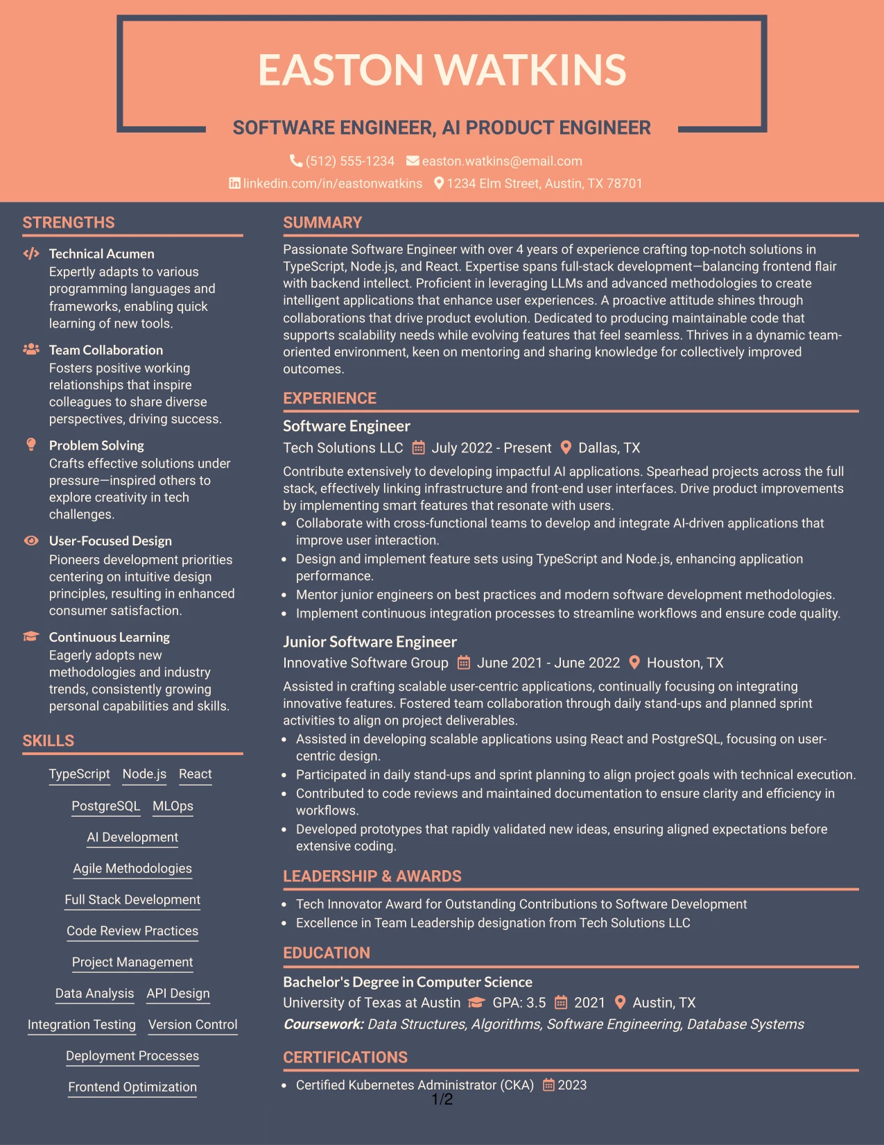 Resume Example Page 1