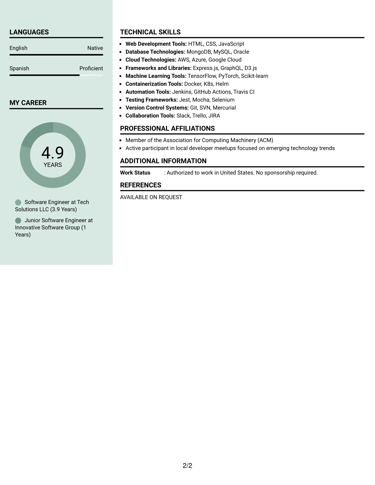 Resume Example Page 2