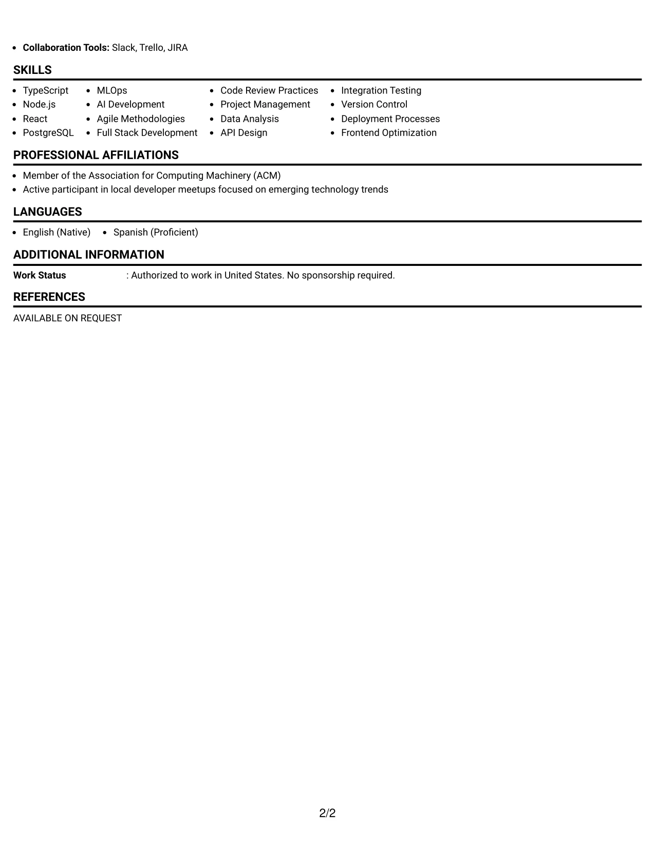 Resume Example Page 2
