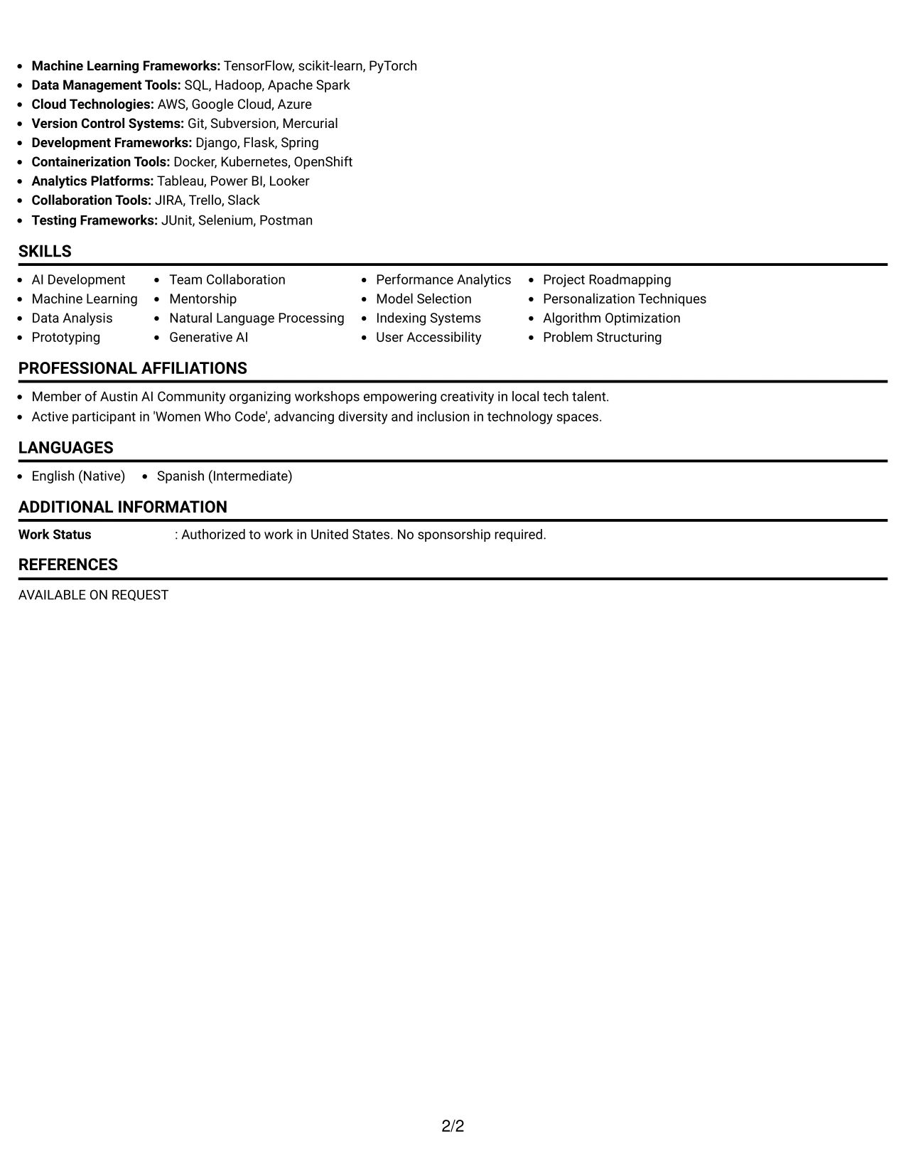 Resume Example Page 2