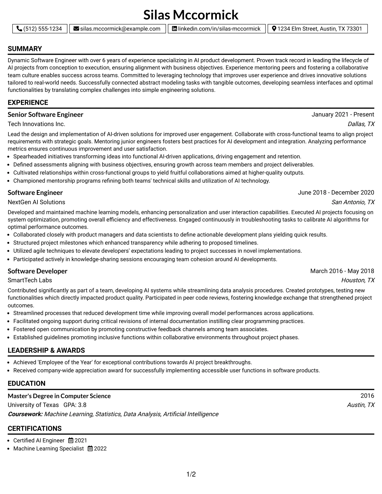 Resume Example Page 1