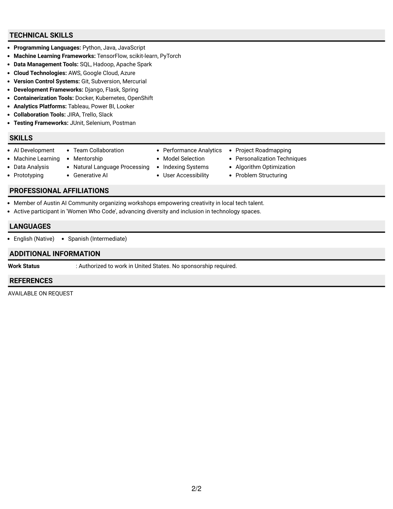 Resume Example Page 2