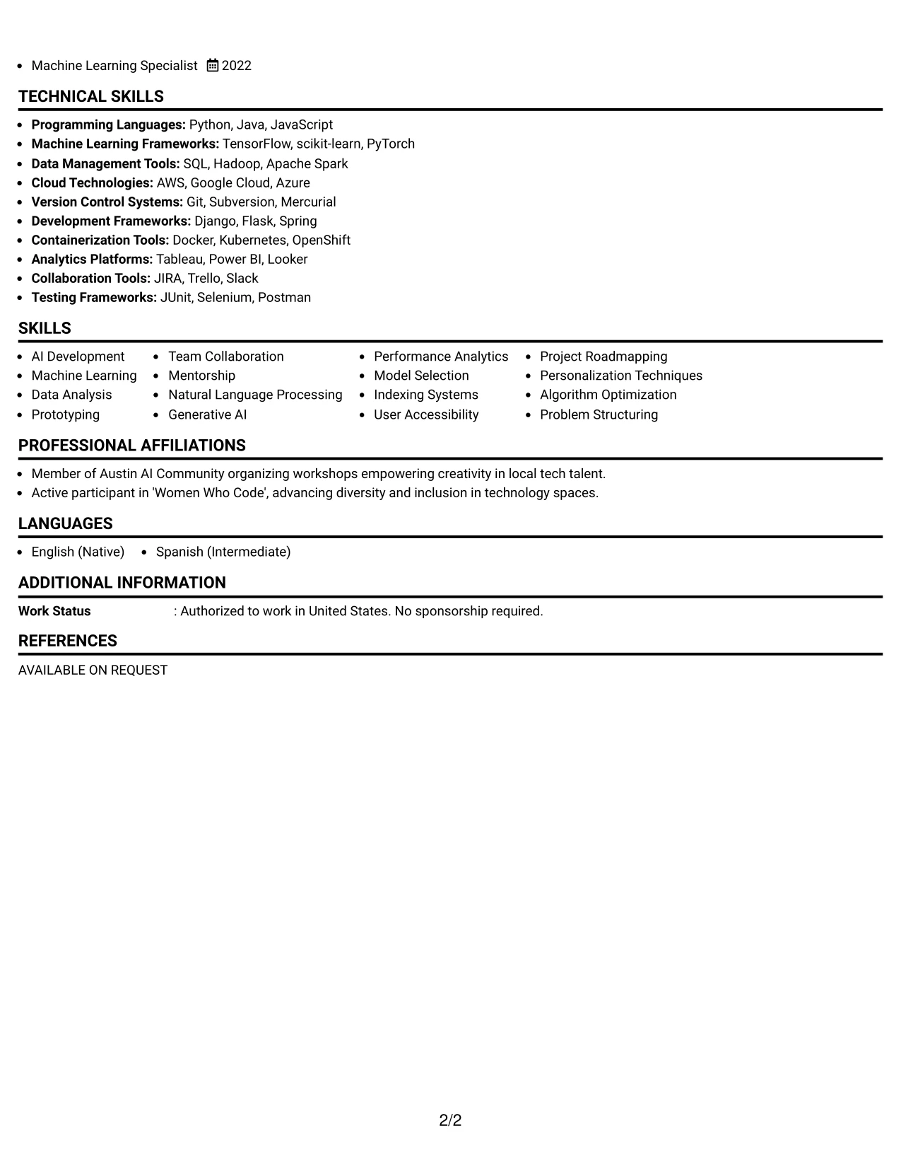 Resume Example Page 2