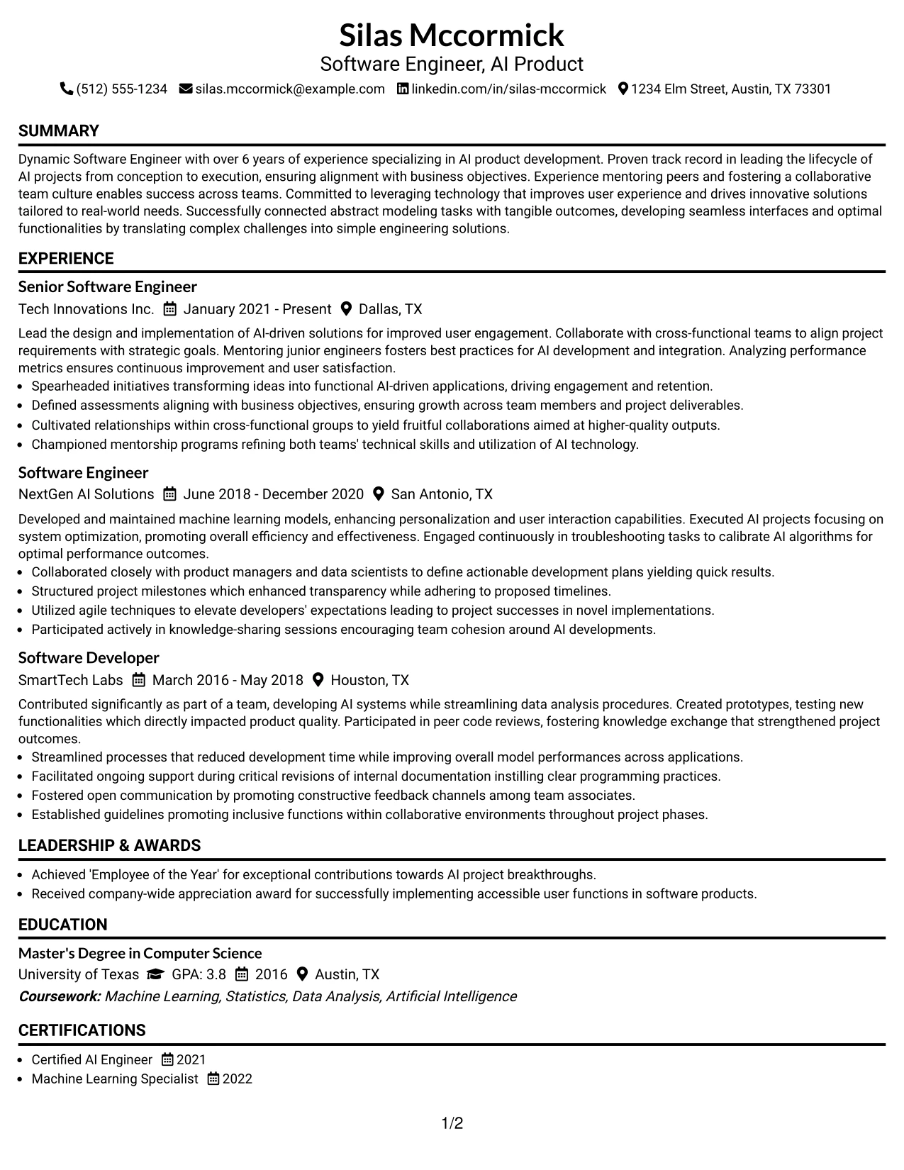 Resume Example Page 1