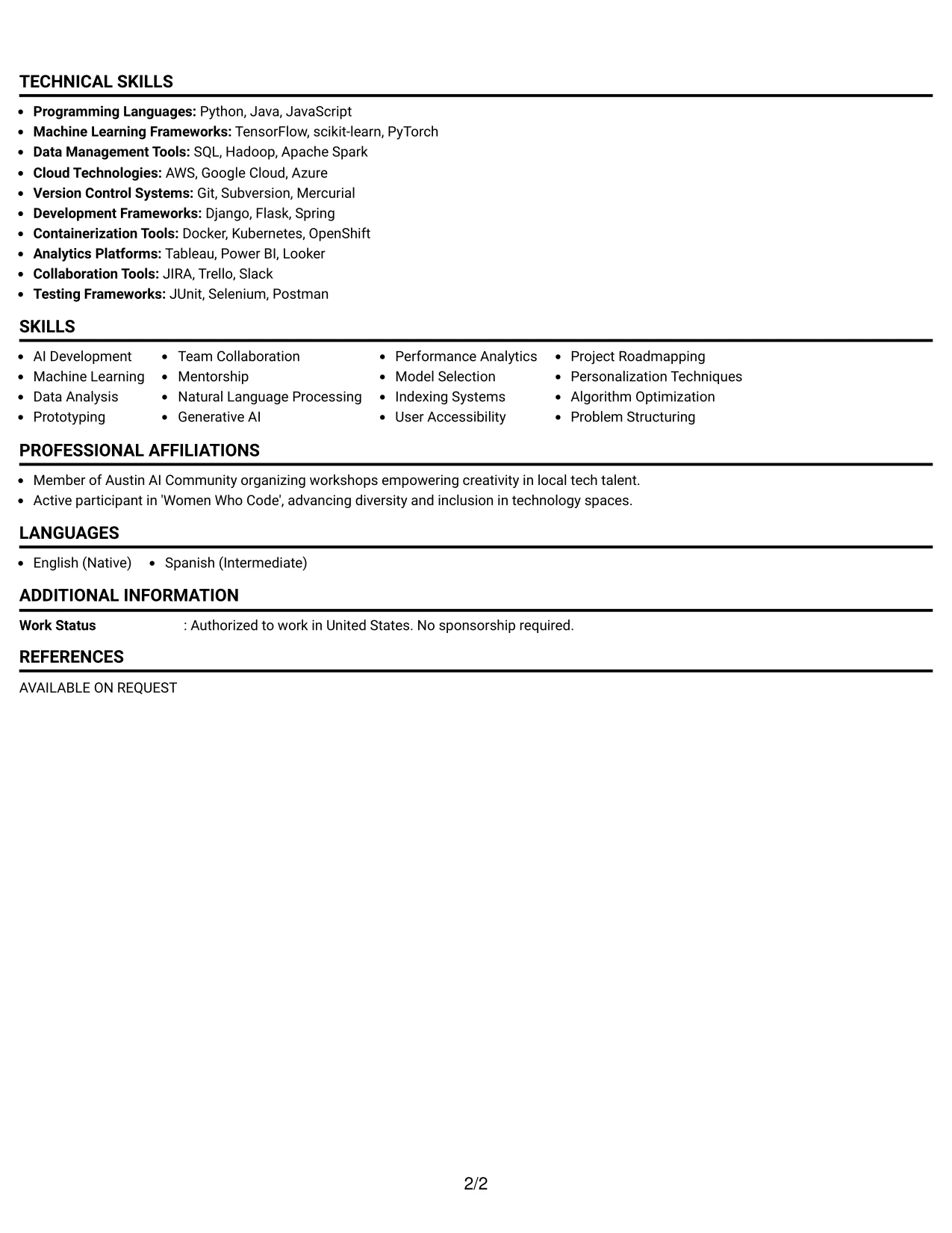 Resume Example Page 2