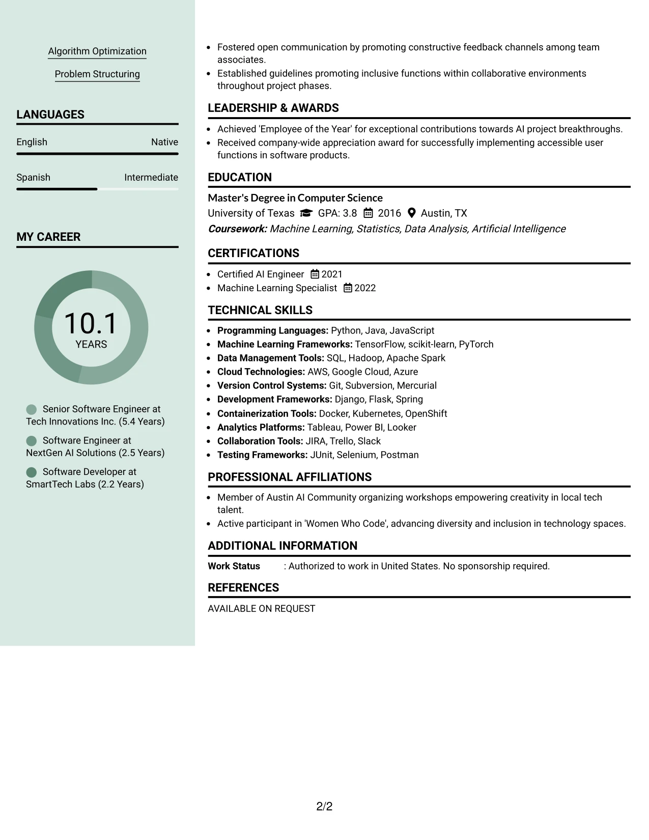 Resume Example Page 2