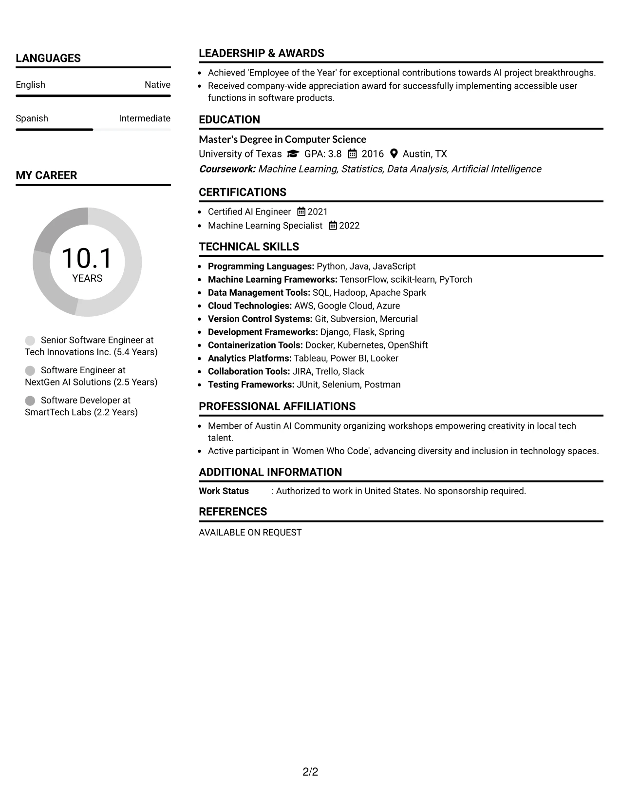 Resume Example Page 2