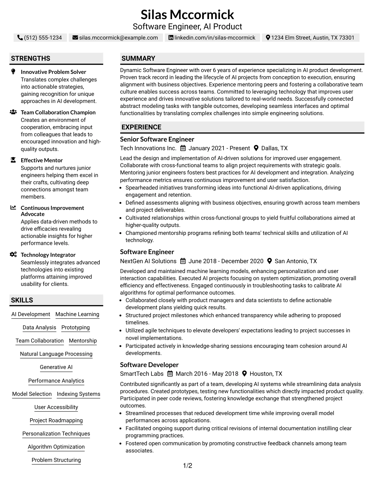 Resume Example Page 1