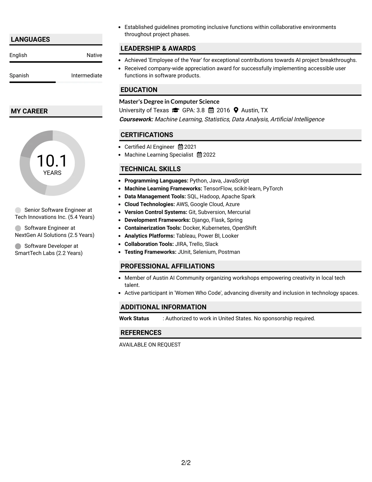 Resume Example Page 2