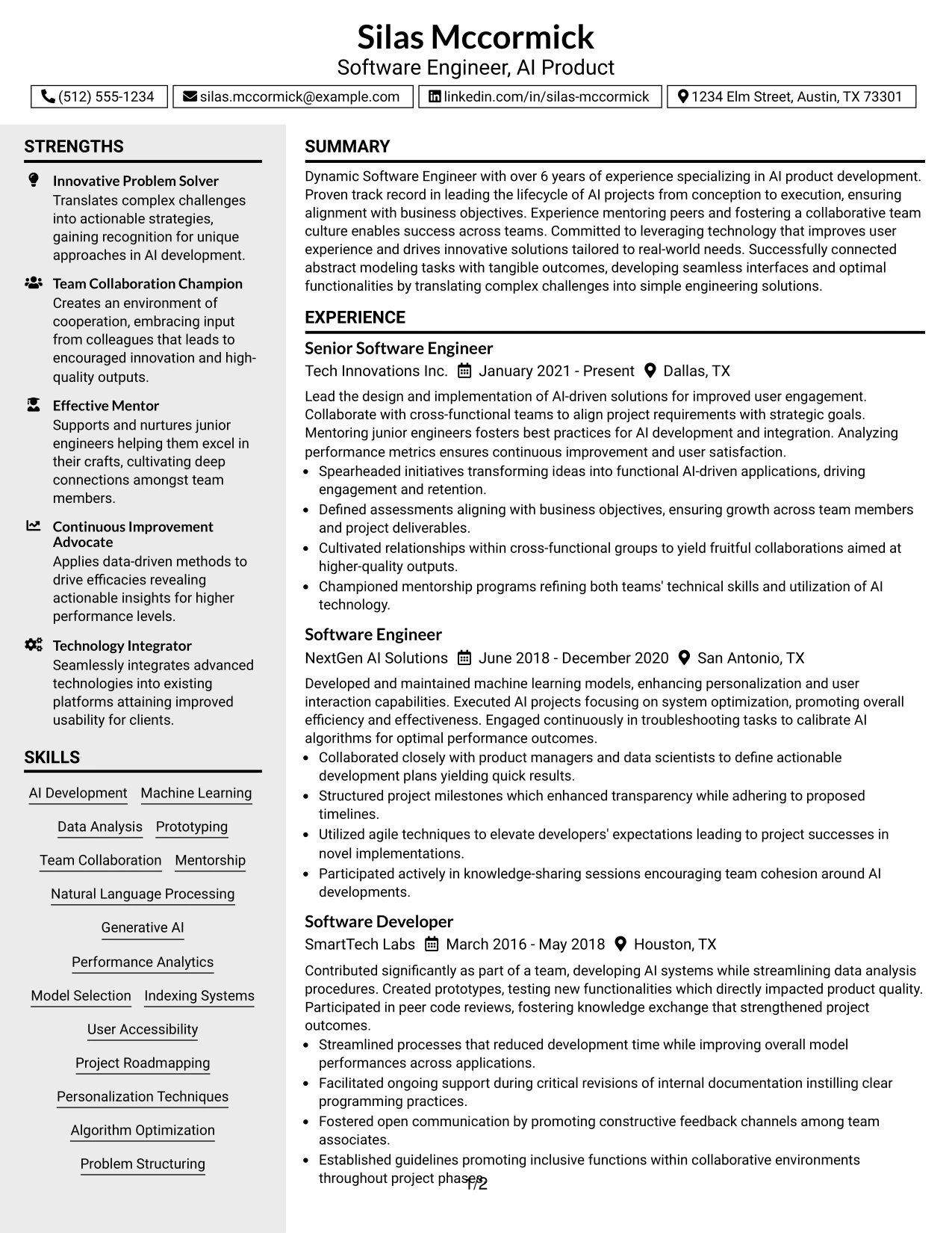 Resume Example Page 1