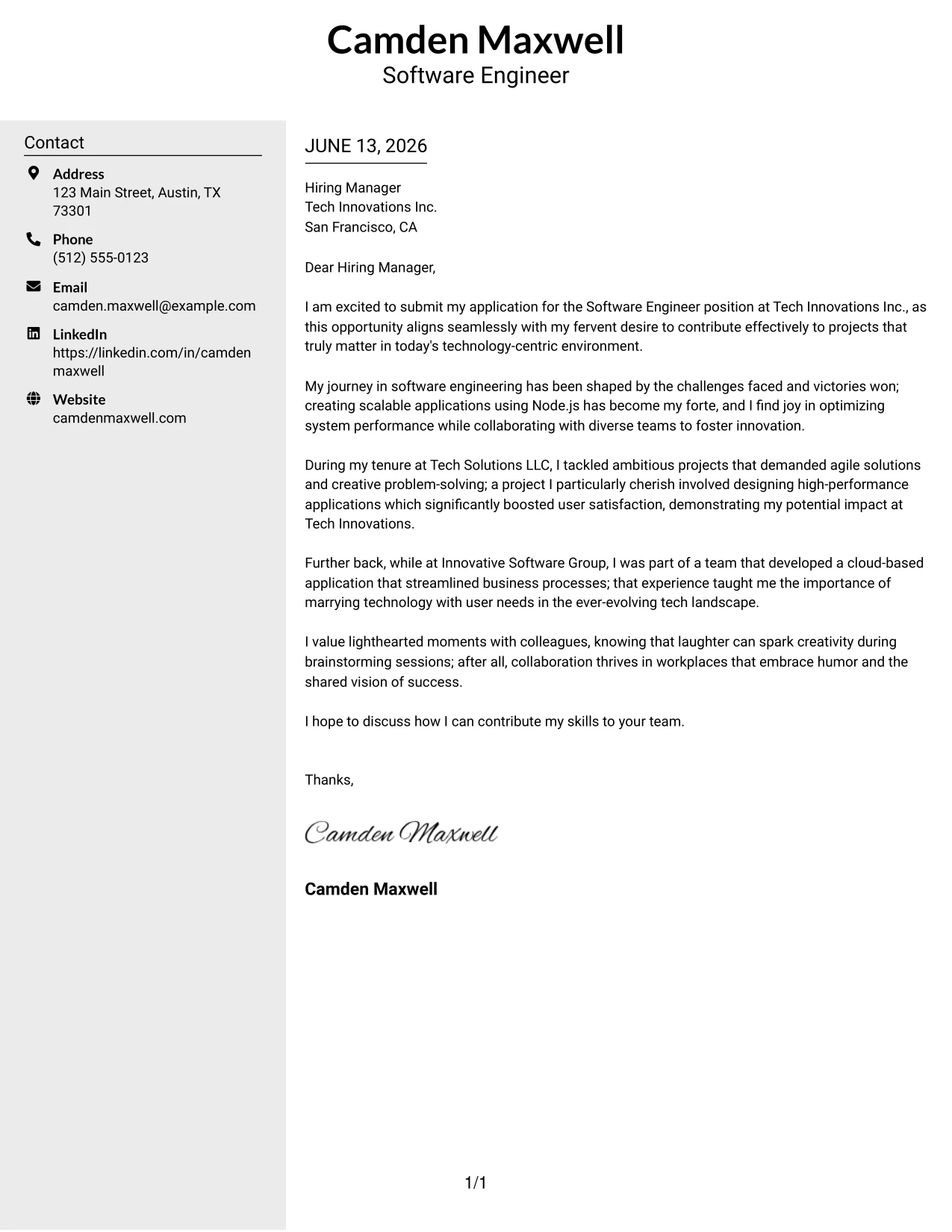 Resume Example Page 1