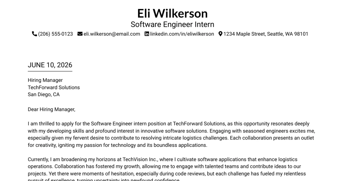 30+ Software Engineer Intern Cover Letter Templates with Example