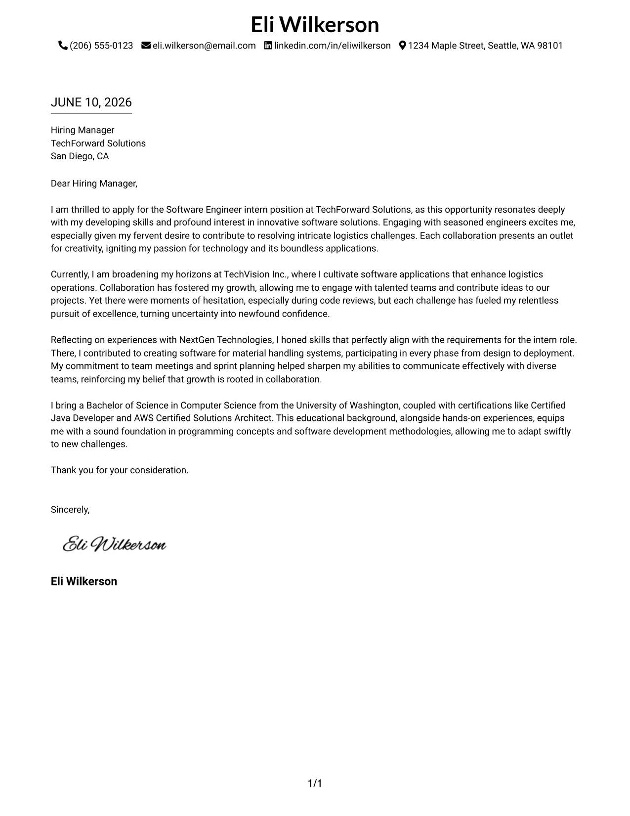 Resume Example Page 1