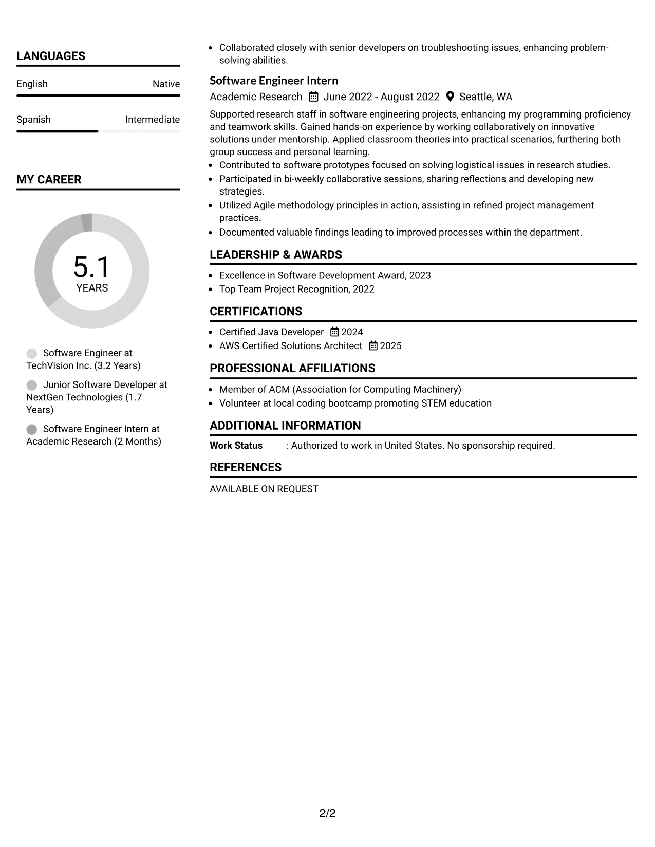 Resume Example Page 2