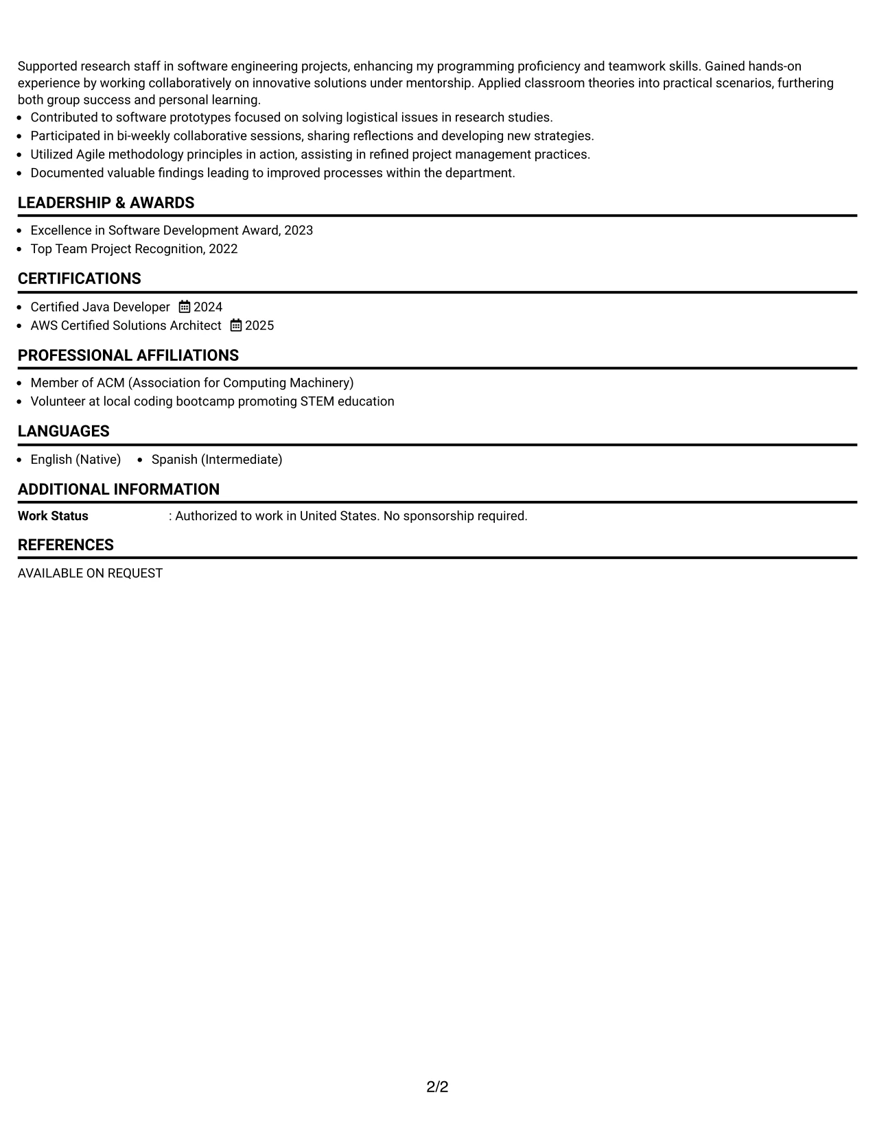 Resume Example Page 2