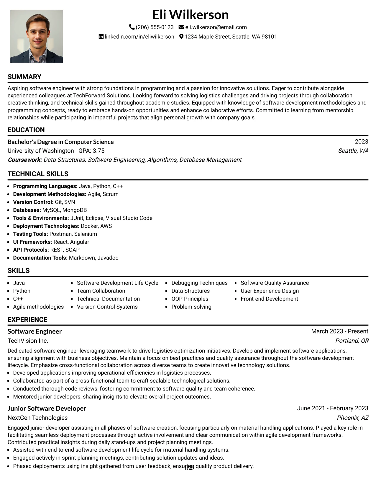 Resume Example Page 1