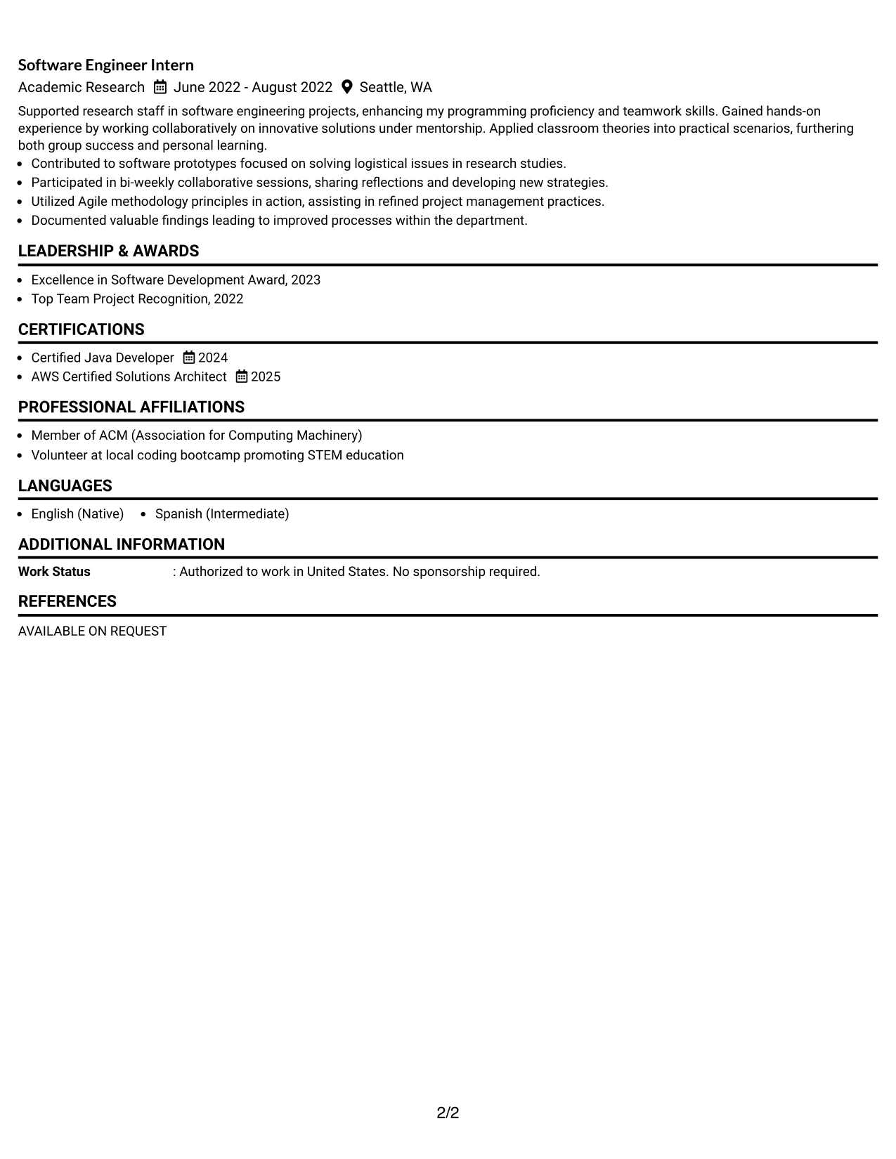 Resume Example Page 2