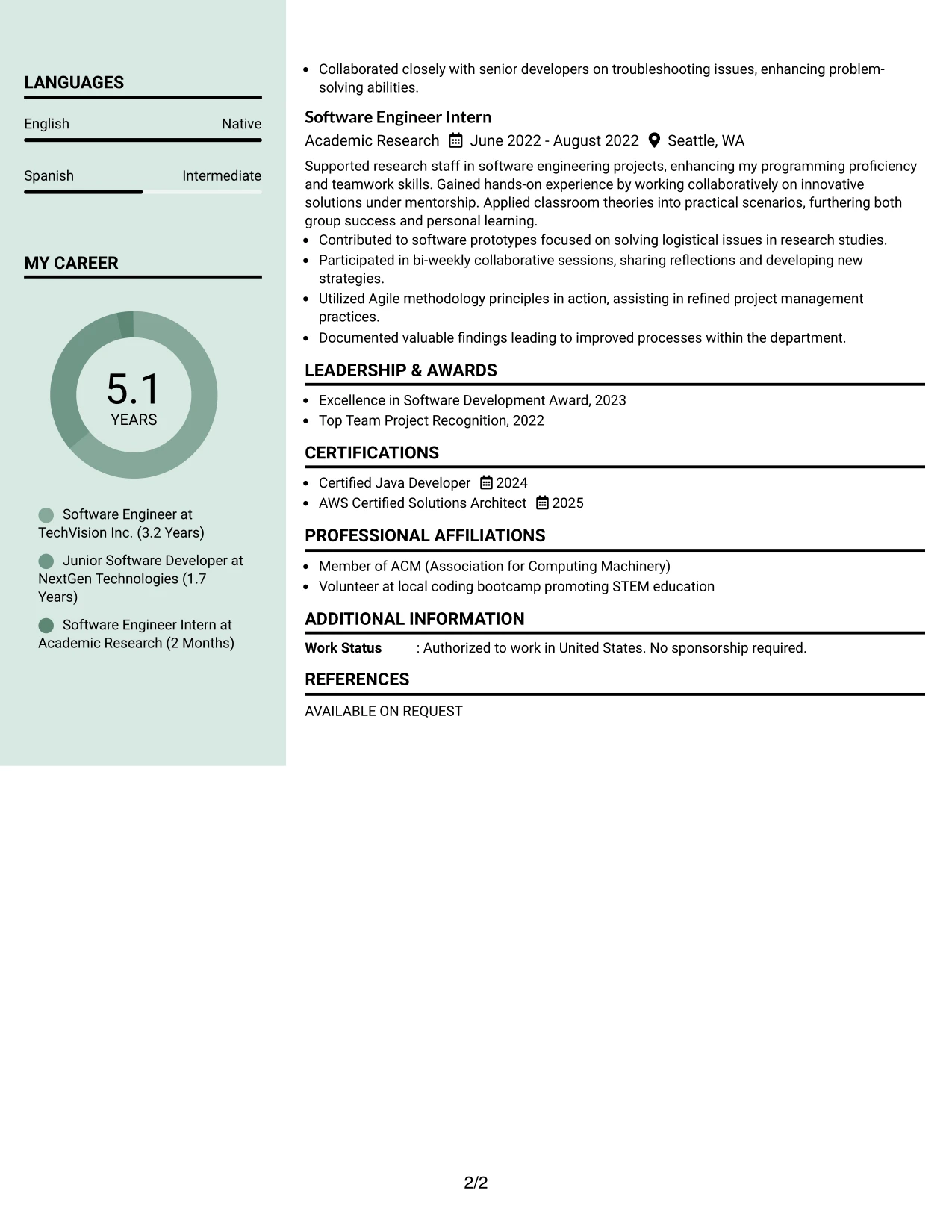 Resume Example Page 2