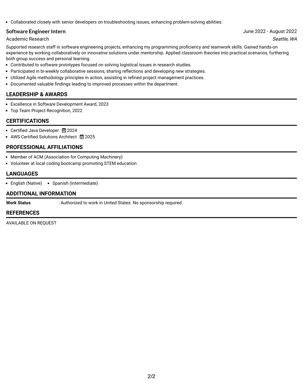 Resume Example Page 2