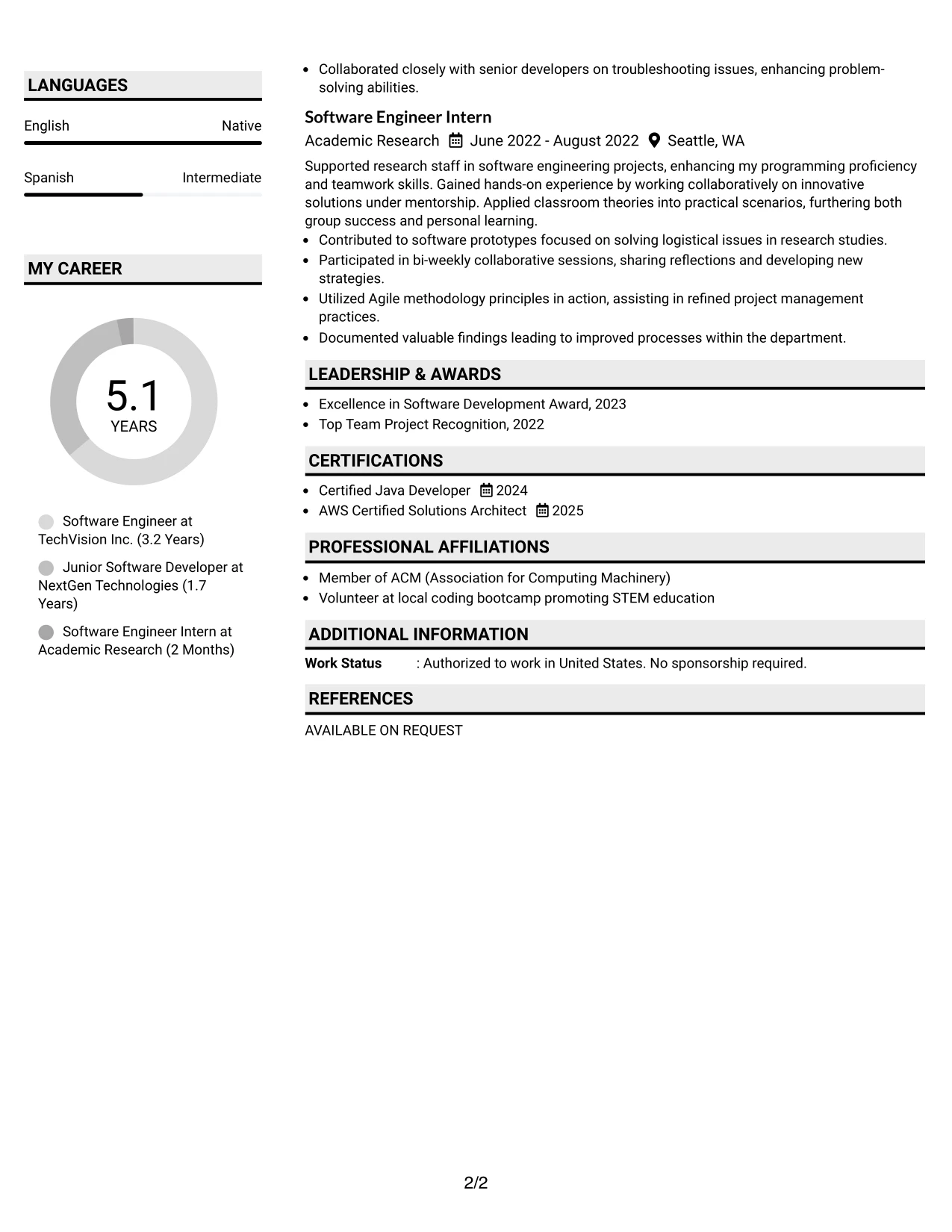 Resume Example Page 2