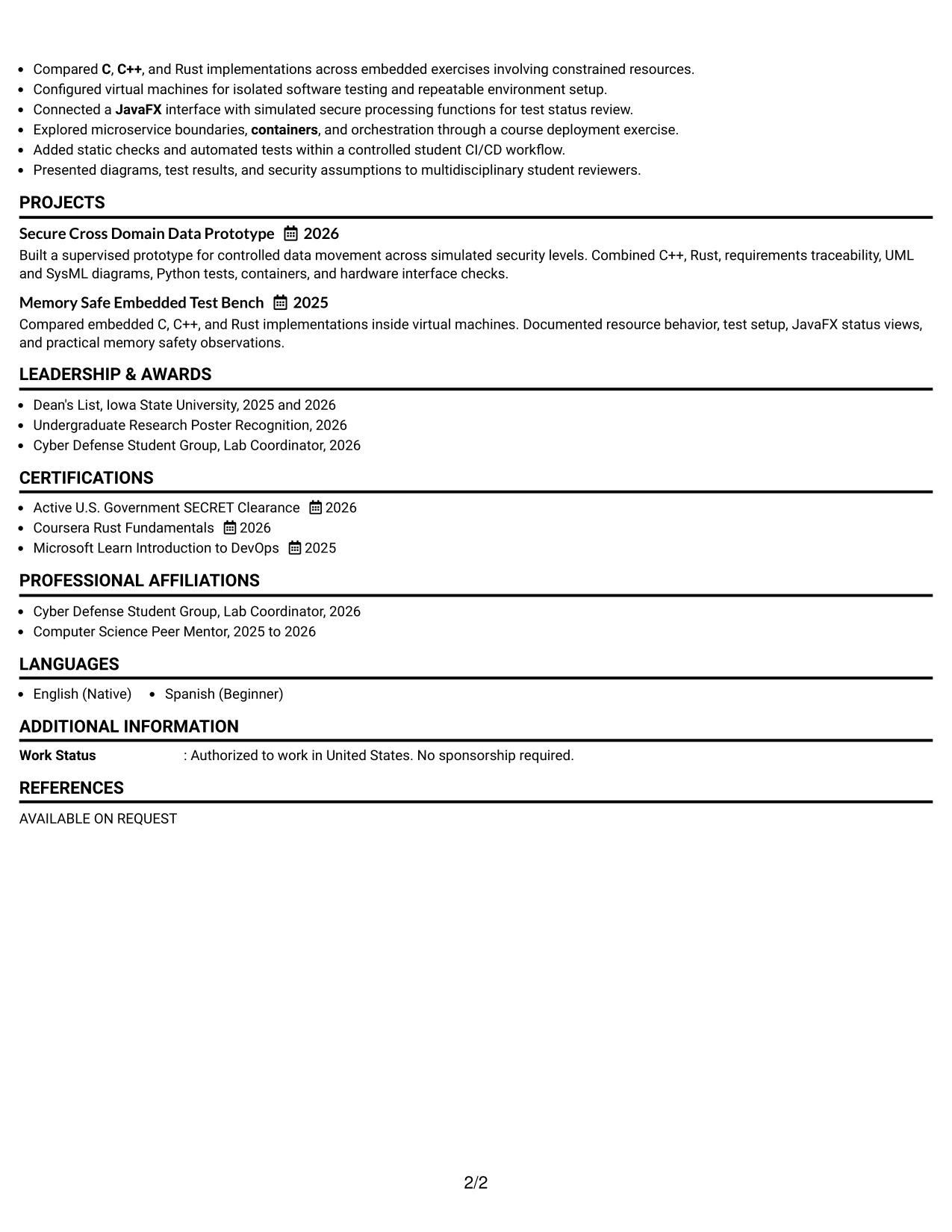 Resume Example Page 2