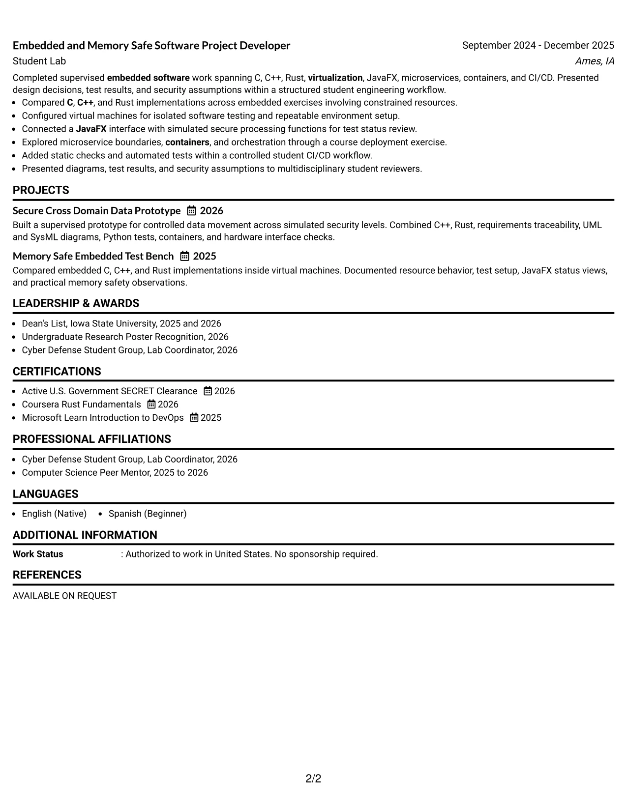 Resume Example Page 2