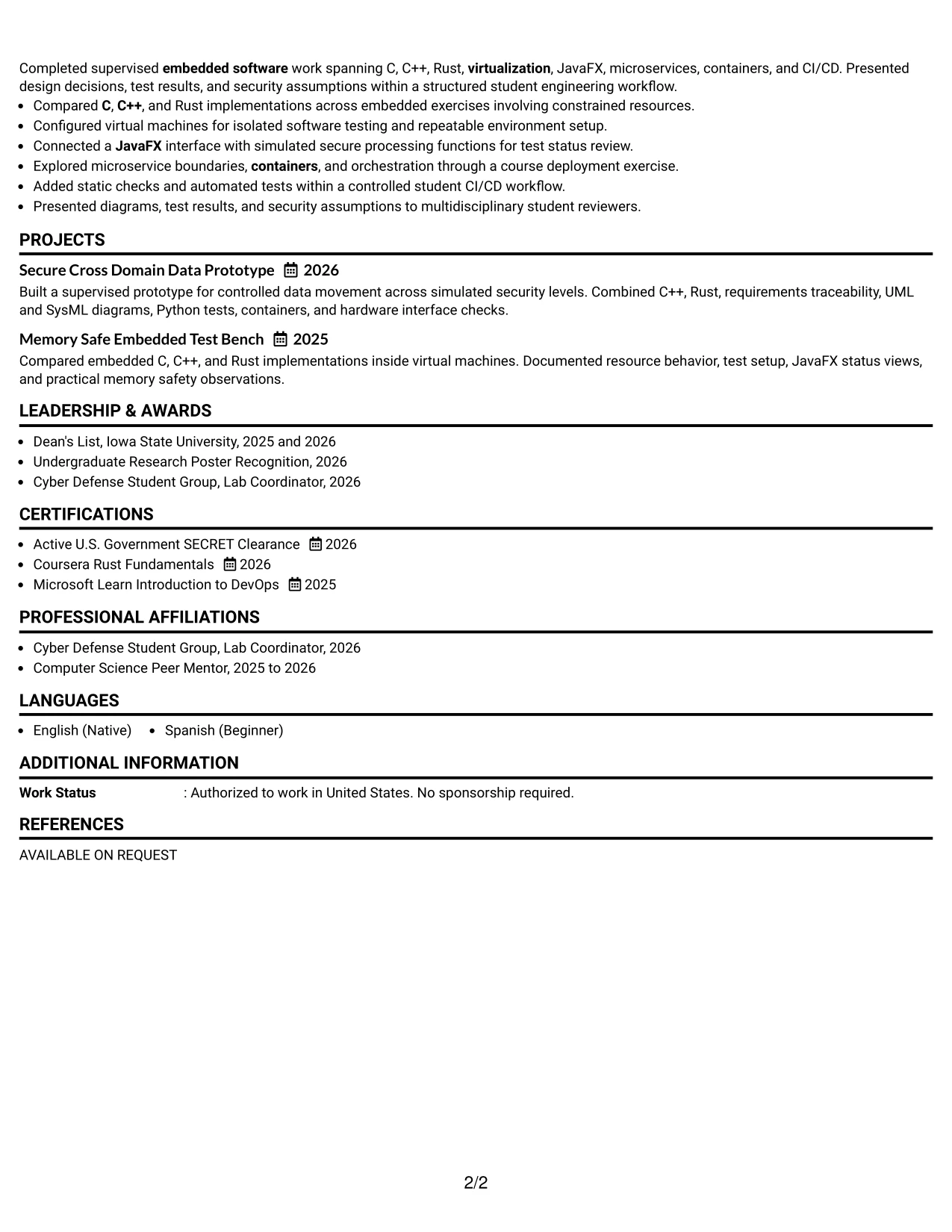 Resume Example Page 2