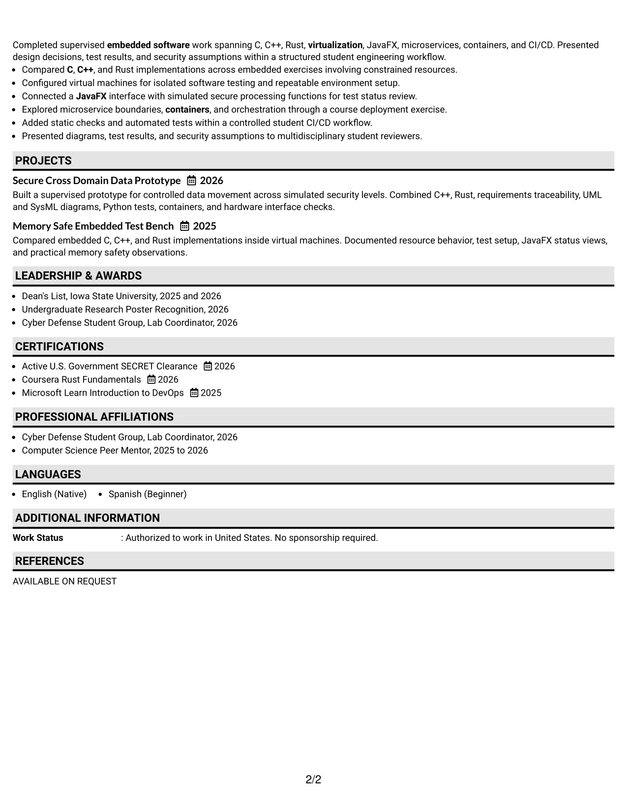 Resume Example Page 2