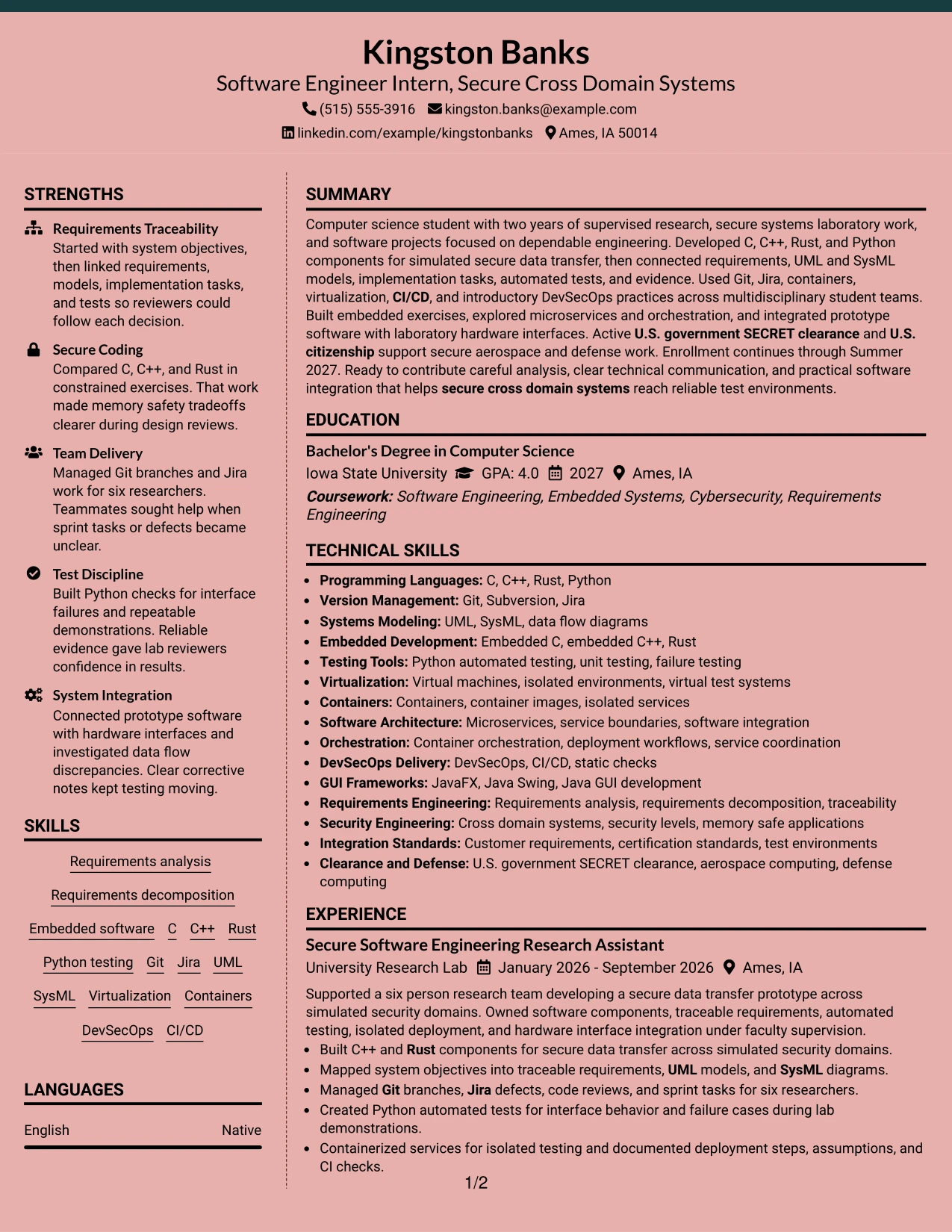 Resume Example Page 1