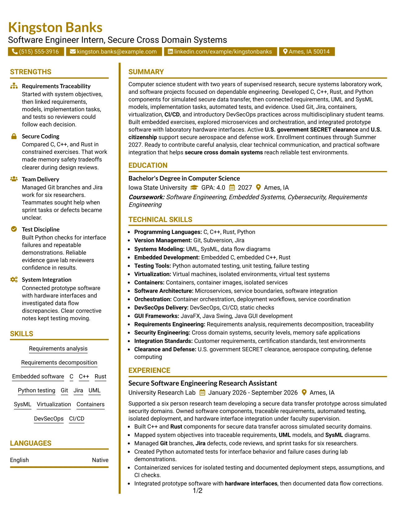 Resume Example Page 1