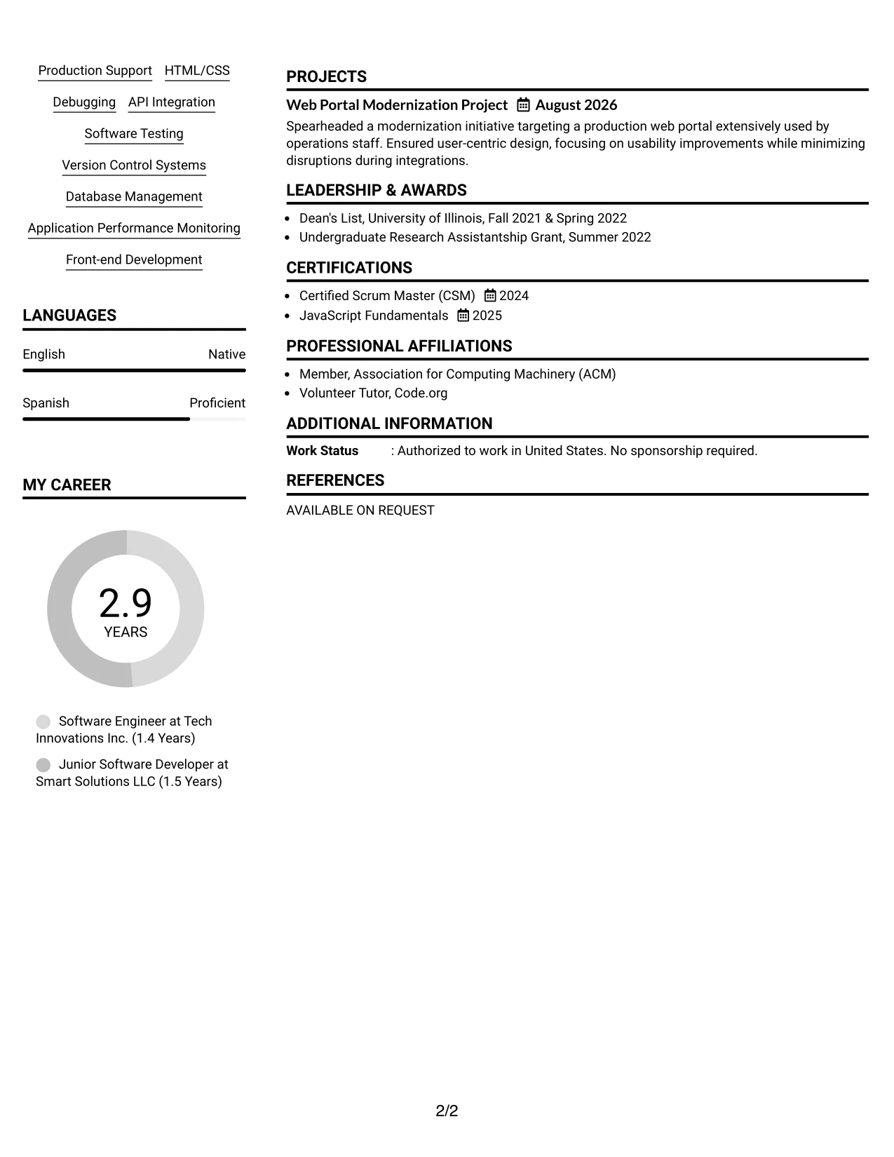 Resume Example Page 2