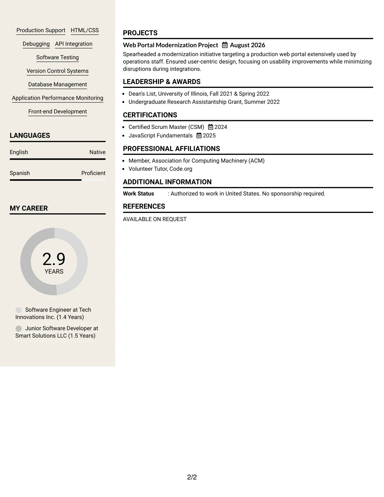 Resume Example Page 2