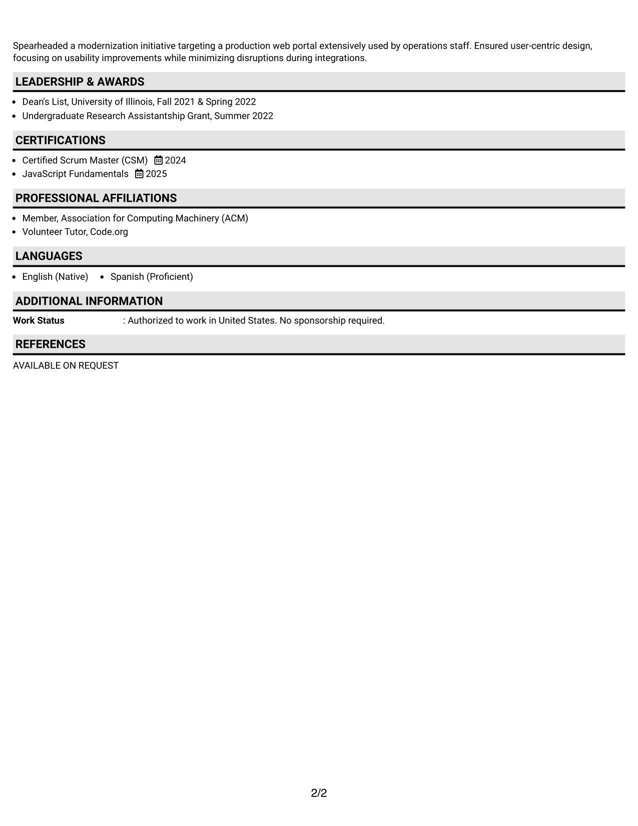 Resume Example Page 2