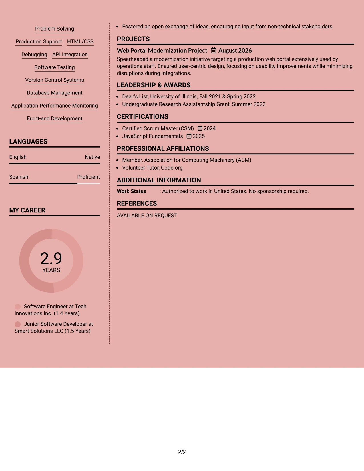Resume Example Page 2