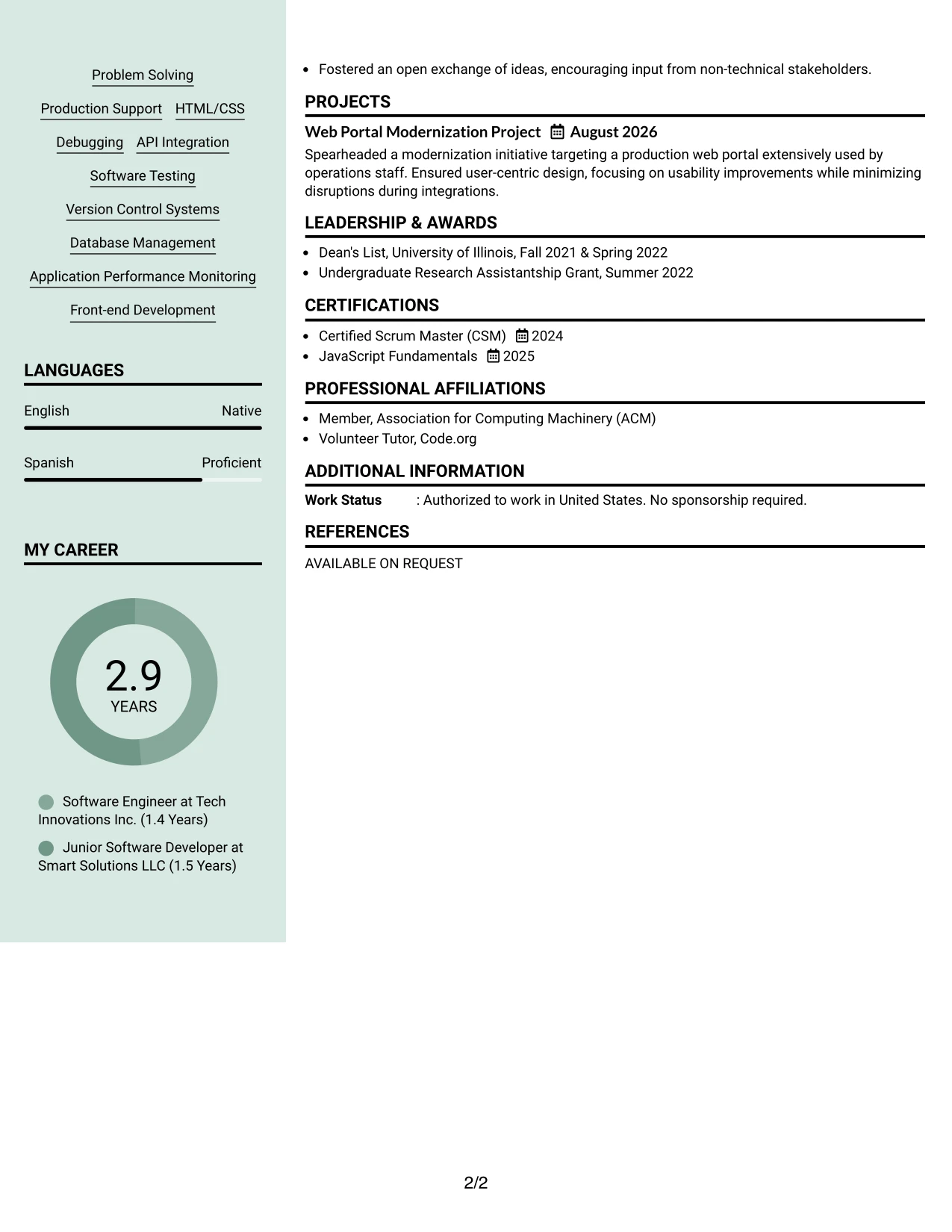 Resume Example Page 2