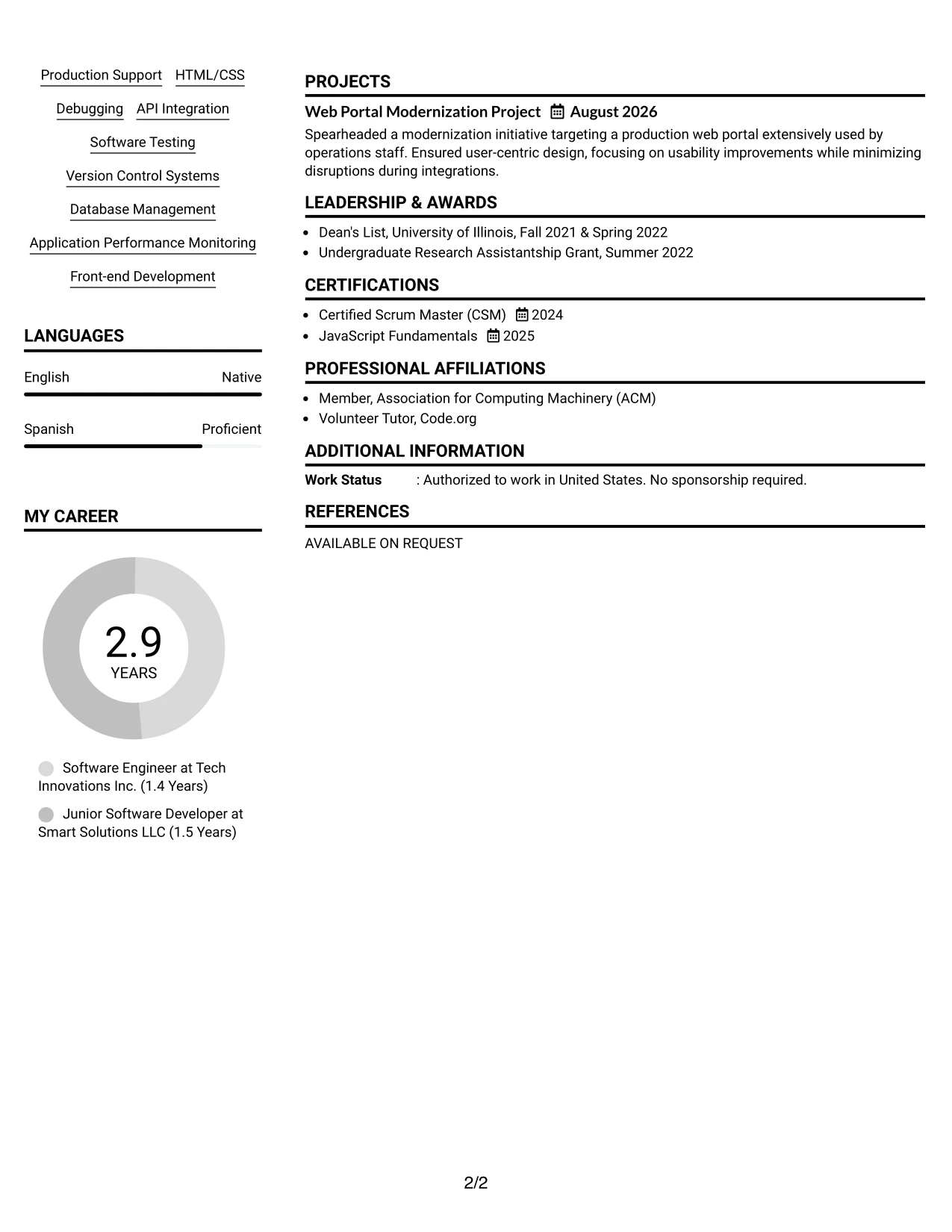 Resume Example Page 2