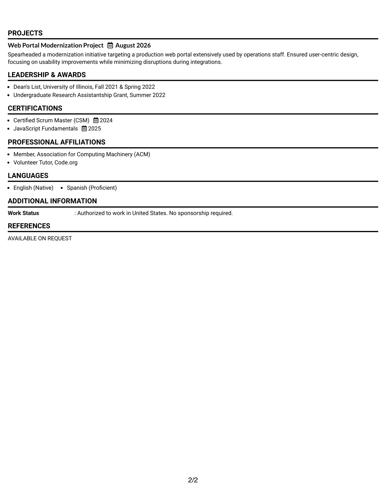 Resume Example Page 2