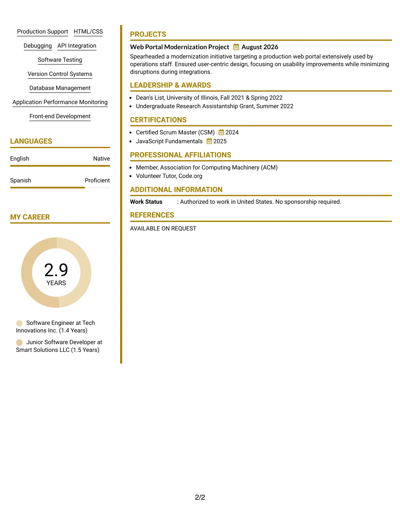 Resume Example Page 2