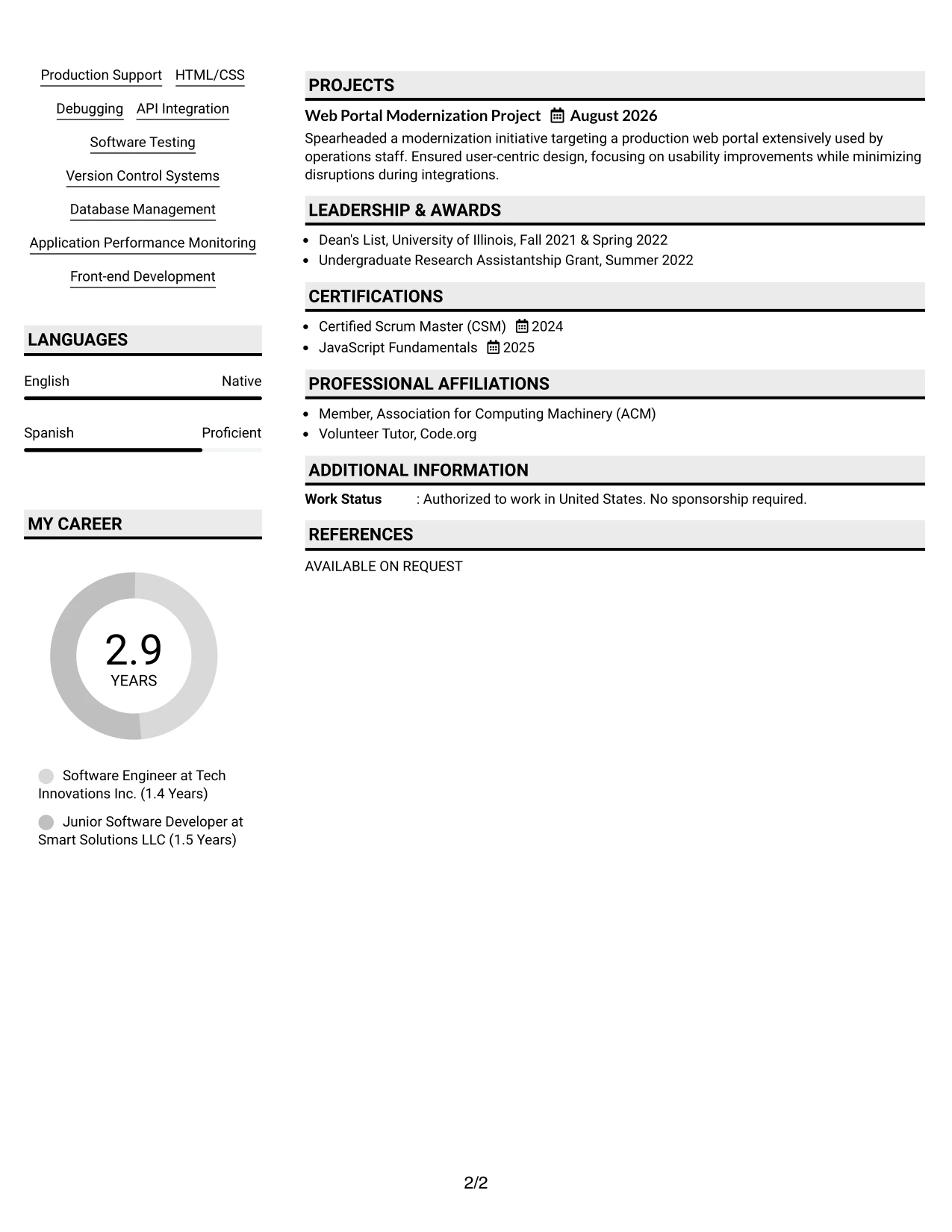 Resume Example Page 2