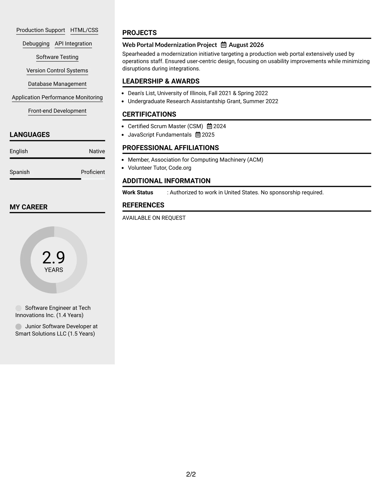 Resume Example Page 2