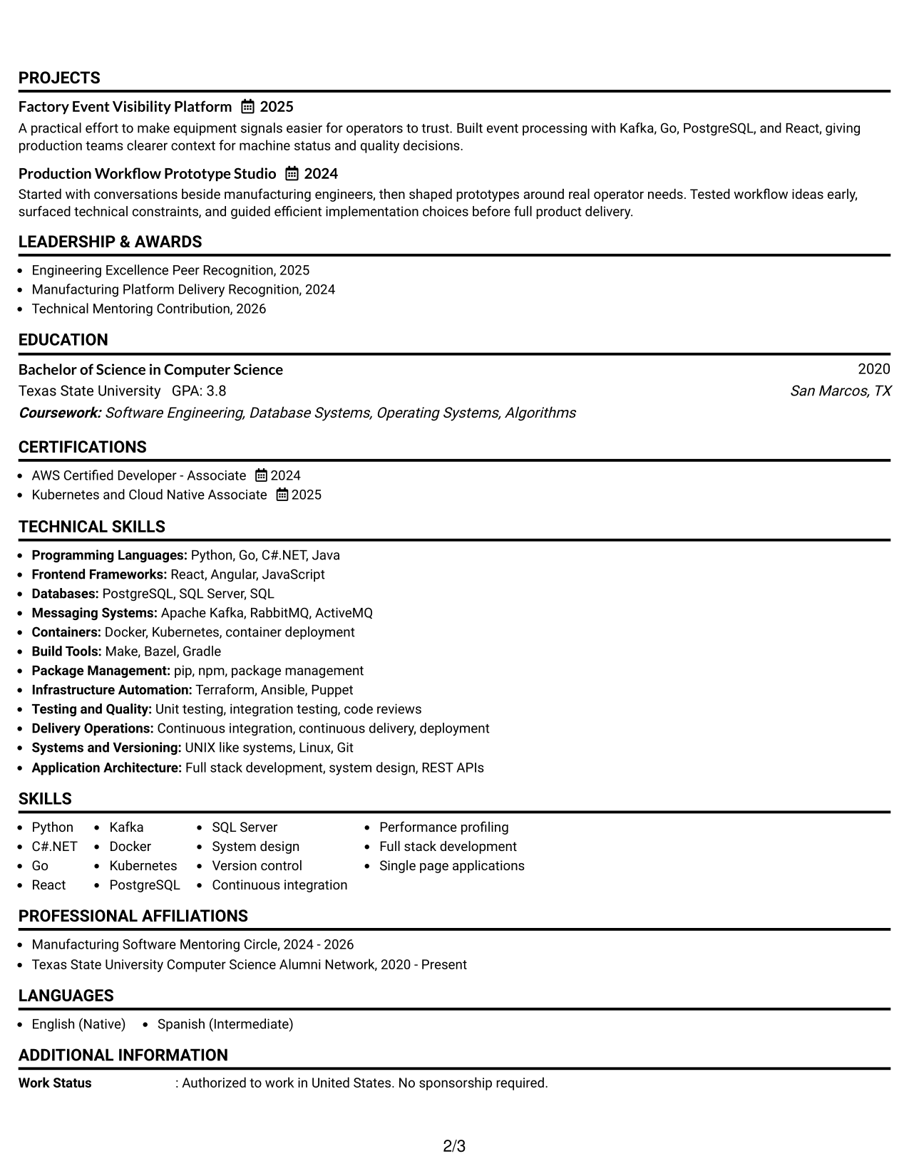 Resume Example Page 2
