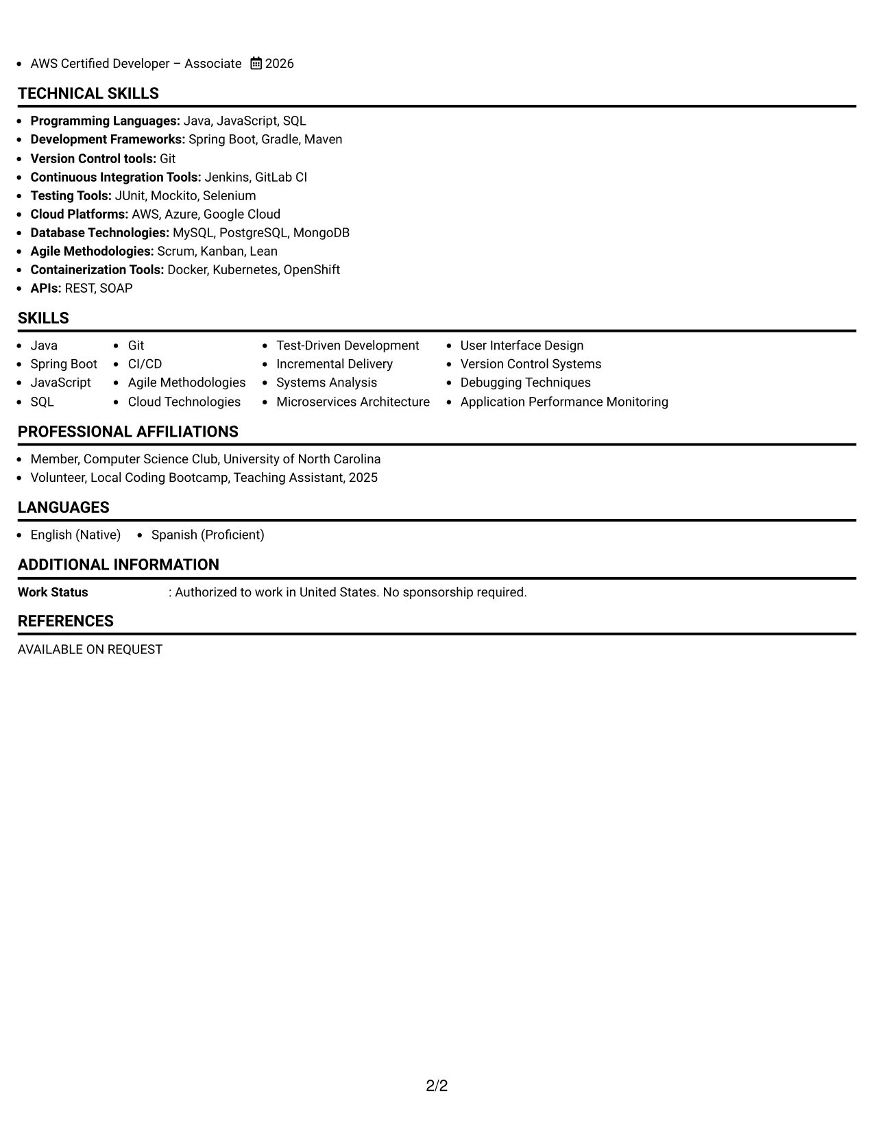 Resume Example Page 2