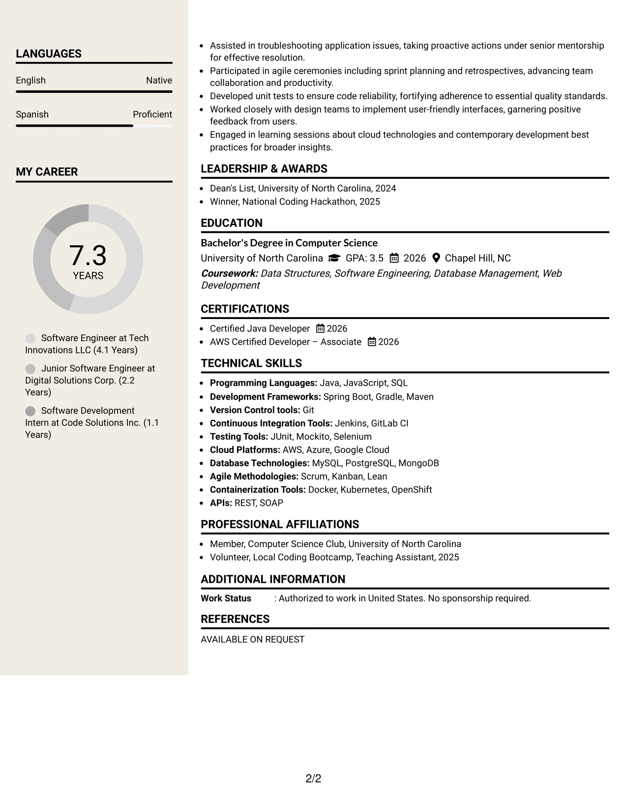 Resume Example Page 2