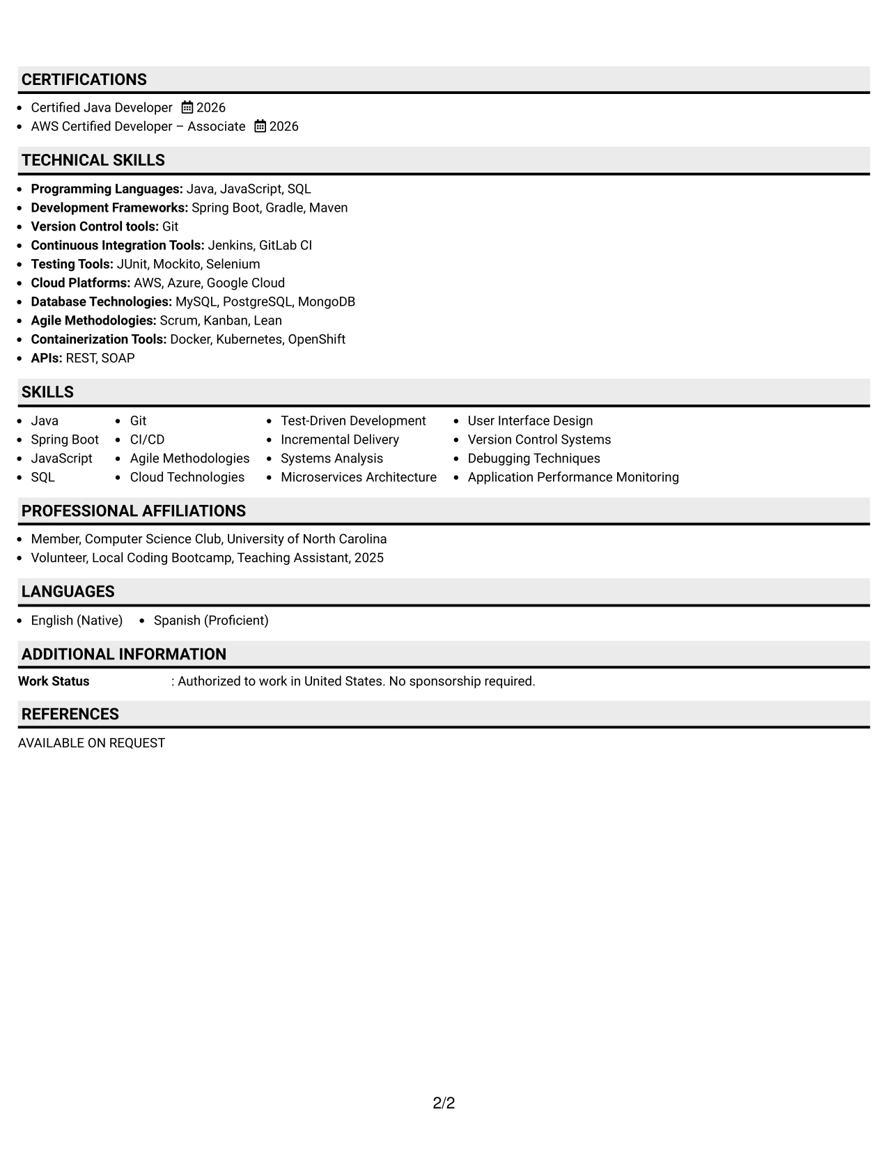 Resume Example Page 2