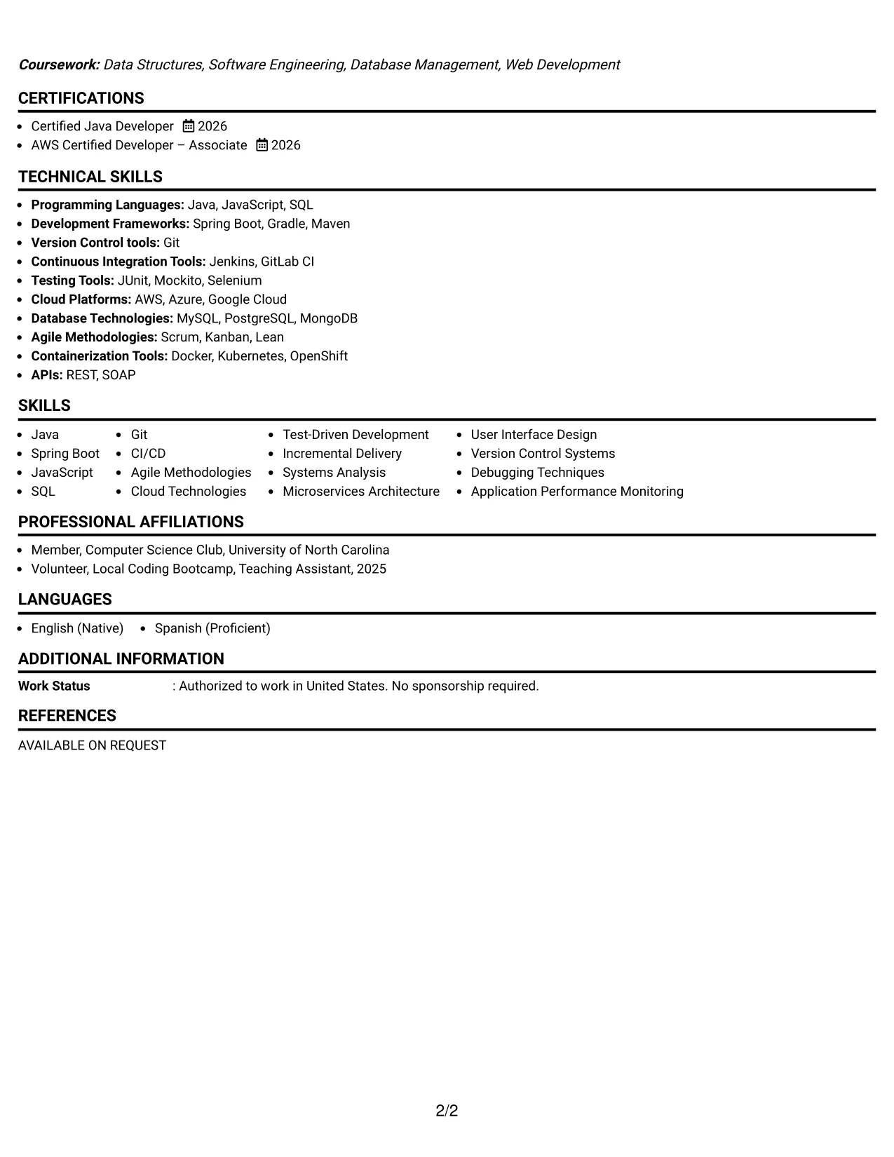 Resume Example Page 2